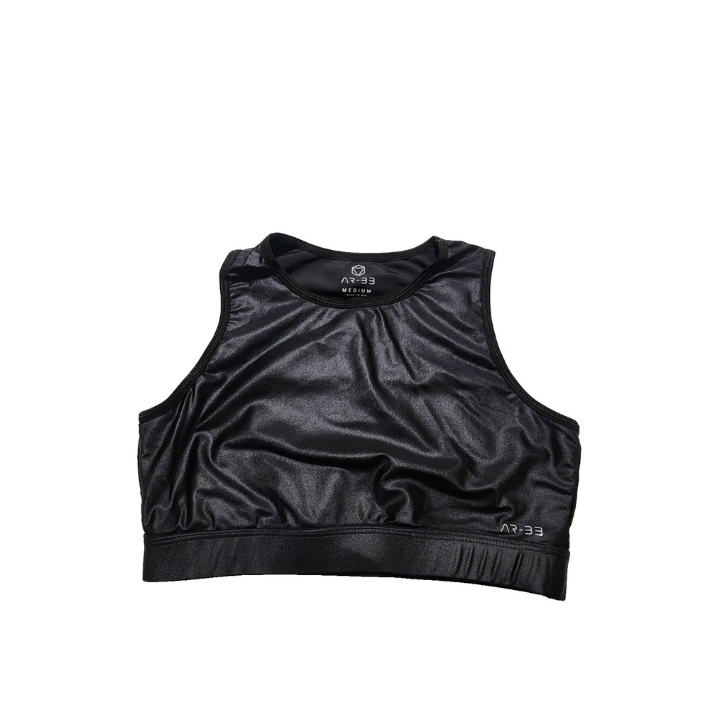 AR-33 Snakeskin Printed Crop Sports Bra Solid‎ Black Size M